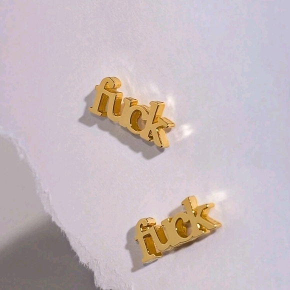 🔹️F U C K  Gold Vintage Stainless Steel Letter Stud Earring ✨️ - Picture 3 of 4
